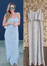 New MOTHERHOOD MATERNITY Blue/White Geo Print Chiffon Summer Maxi Dress S 4/6