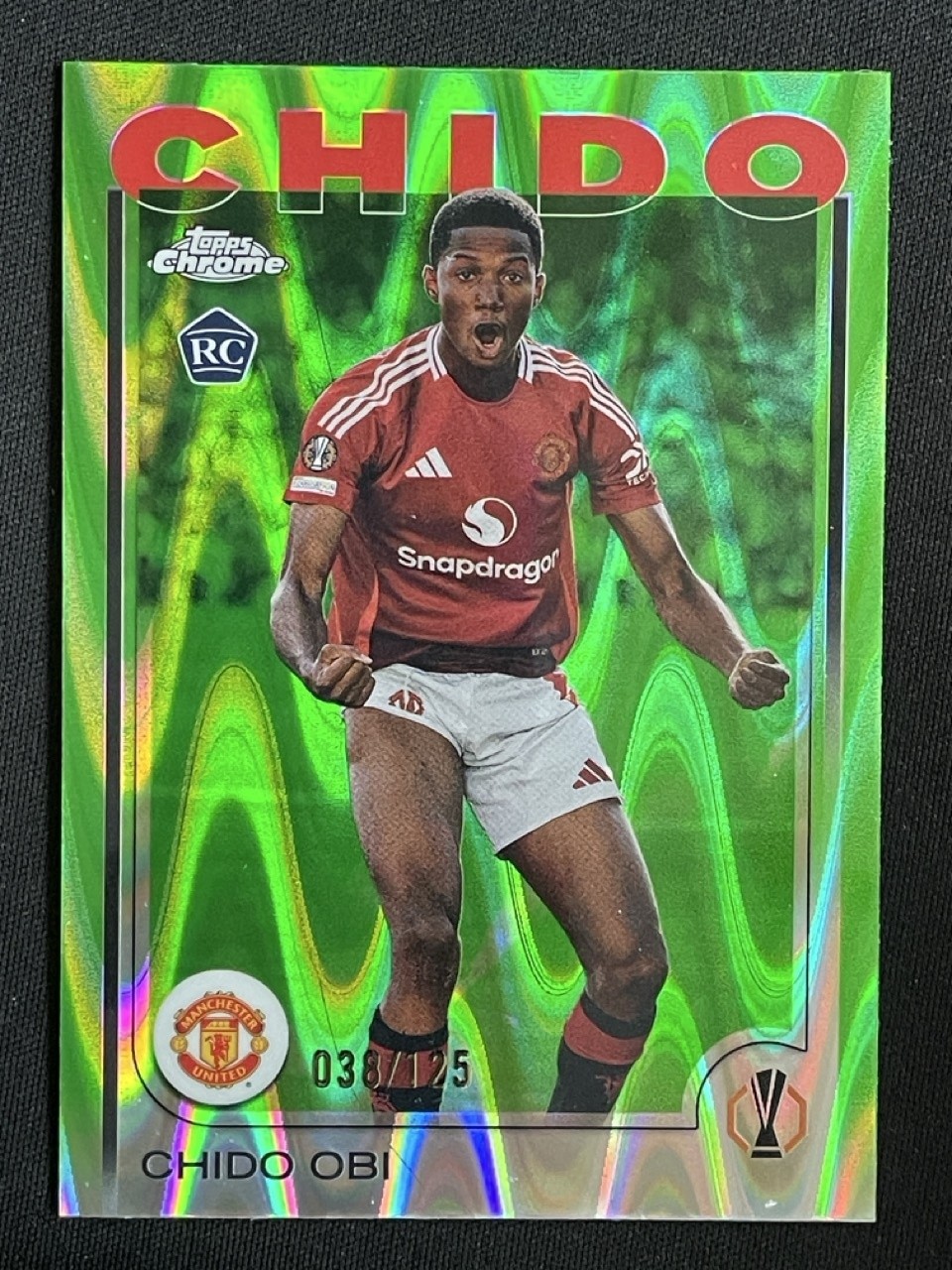 Chido Obi 2024-25 Topps Chrome UCC Neon Green Raywave Refractor RC /125 #14