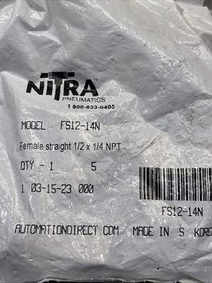 NITRA MS12-14N Male Straight Pneumatic Fitting 1/2'' Tube x 1/4'' NPT Thread