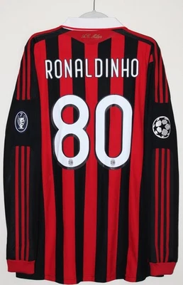 AC Milan 2009/10 Home Shirt Retro Long sleeve RONALDINHO #80 Jersey with patches