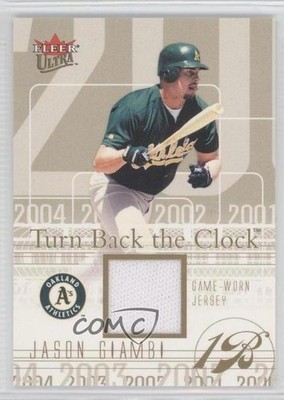 2004 Fleer Ultra Turn Back The Clock Jerseys Gold 80/99 Jason Giambi #TBC-JG 0v1