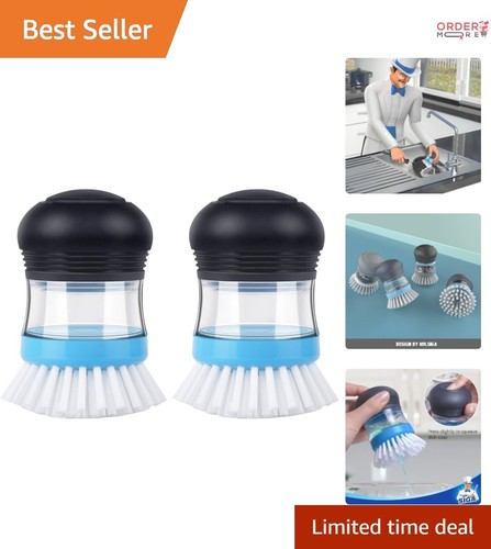 Soap Dispensing Brush Nylon 2-Pack Navy/Blue For Dish Pan Sink Cleaning