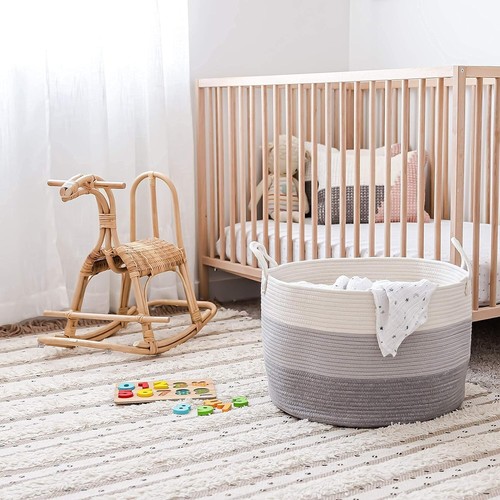 Scandinavian Style Extra Large Laundry Basket - Hand-Woven Cotton Rope Design - Picture 7 of 12