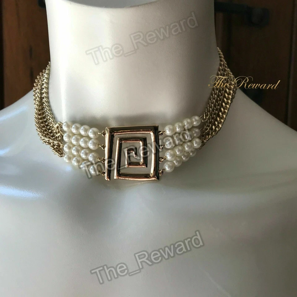 FREEDOM of TOPSHOP CHOKER NECKLACE , FAUX PEARL GOLD TONE CENTER PIECE - Image 4 of 4