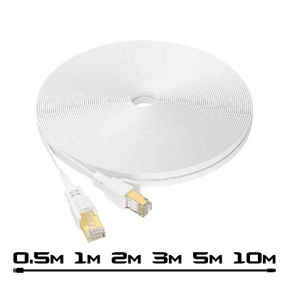Netzwerkkabel CAT 8 LAN Ethernet Kabel RJ45 Patchkabel Flachkabel DSL WLAN weiß