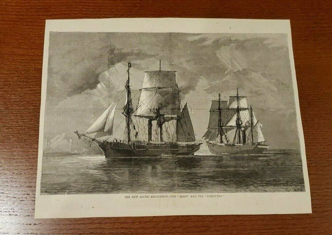 Harper's Weekly 1875 Sketch Print THE NEW ARCTIC EXPEDITION ALERT AND DISCOVERY