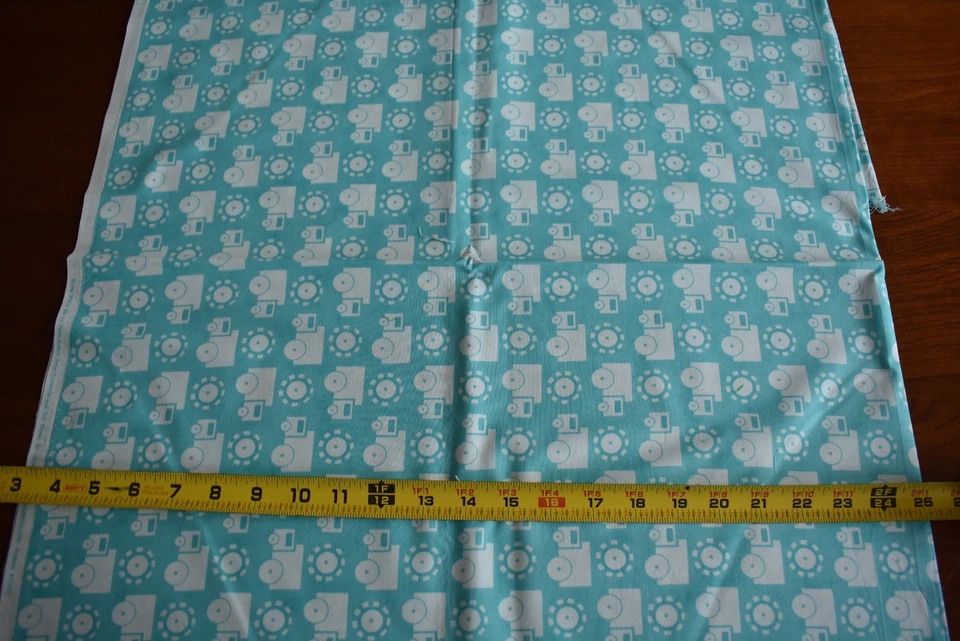 30" Long, White Trucks on Turquoise Quilt Cotton, Moda/Strain & Turnmire, N3218 - Image 3 of 4