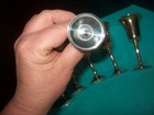 VINTAGE MARKED "M" SILVER PLATE OVER BRASS MINI STEMED GOBLETS SILVER OVER BRASS — photo 5