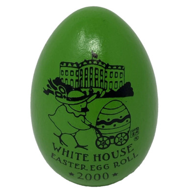 2008 White House Easter Egg Roll Bill & Hillary Clinton Green Wooden Egg