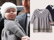 New Girls Kids Children Baby Grey long Knit knitting warm Tunic gorgeous dress