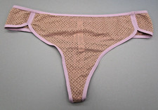 VICTORIA'S SECRET MEDIUM Tan Floral  Purple Trim Thong