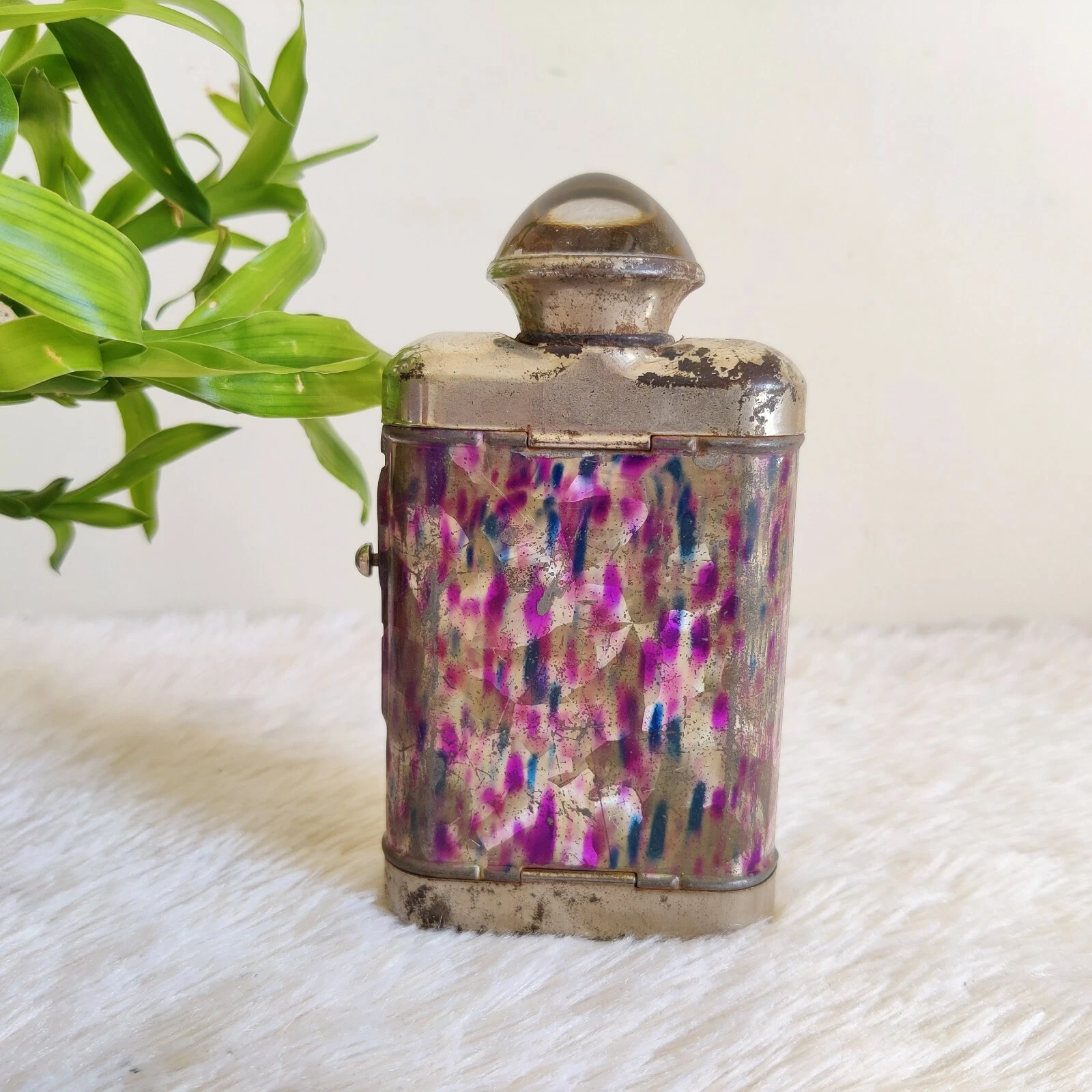1930s Vintage Purple Shade Tin Flashlight Torch Germany Original Decorative L30