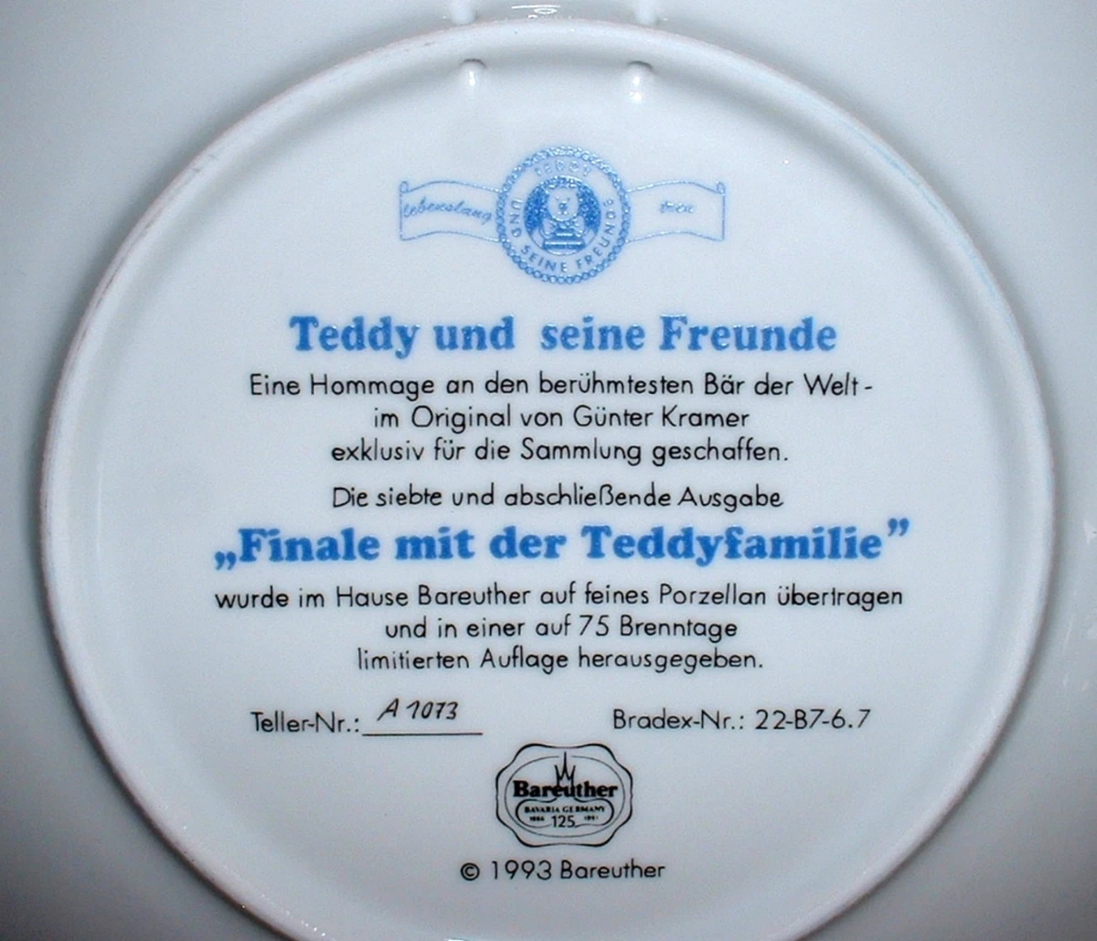Teddy und seine Freunde 7. Bradex Sammelteller = FINALE mit der Teddyfamilie