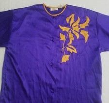 Vintage Victoria's Secret Gold Label Purple  Gold Satin Night Gown Shirt M/L YD
