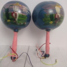 Vintage Hand Painted Mexican Maracas With Tassels 8in