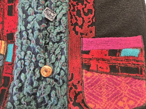 Lee Andersen Womens Colorful Fleece Jacket Art to Wear Colorblock Lagenlook S M - Picture 11 of 11