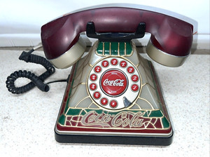 Coca-Cola Telephone Tiffany Style Lights Up Stained Glass look 2001 UNTESTED