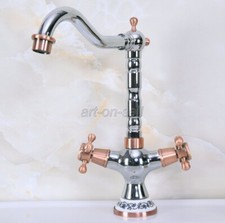 Chrome  Red Copper Swivel Spout Kitchen Basin Sink Faucet Mixer Tap Deck Mount