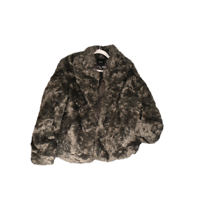 Forever 21 Faux Fur Jacket Coat Womens L Gray Fuzzy Lined