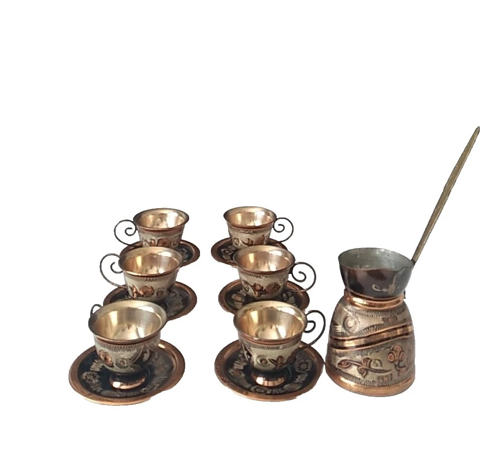 铜花卉咖啡杯碟套装