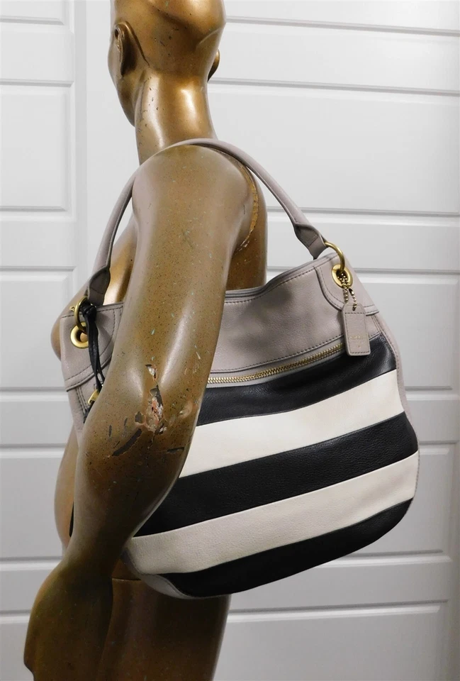 Fossil Karli 灰色黑色白色条纹皮革流浪汉单肩包 — 第 2/4 张图片