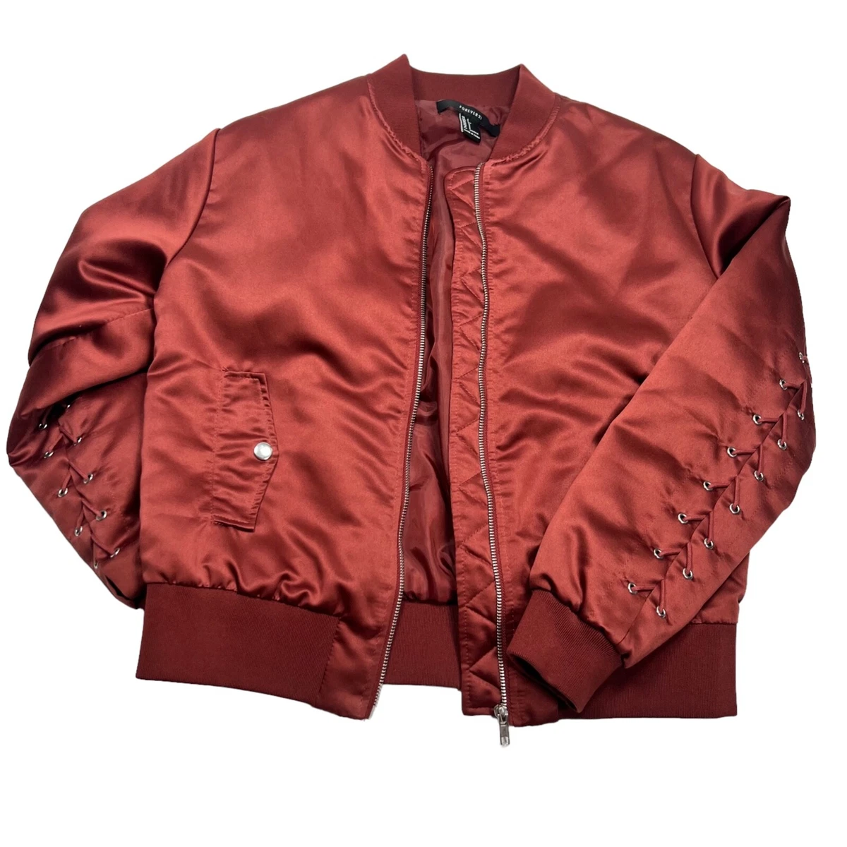 Forever 21 satin bomber jacket sale