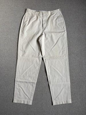 Vintage J Crew 90s 100% Cotton Beige Wide Baggy Fit Trousers Made In USA 33x32
