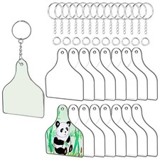 Keychain Cow Ear Tag Acrylic Ornament Blanks for Key Rings with Chain Jump Rings