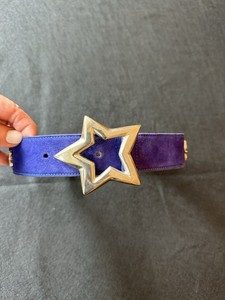 Vintage Escada Blue Suede Belt W/ Silver Star Buckle