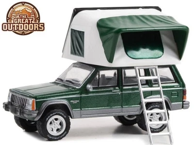JEEP Cherokee Laredo + Rooftop Tent - 1992 - greenmetallic - Greenlight 1:64