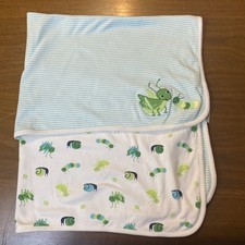 Gymboree Bugs Baby Blanket 2016 Green Blue Striped Reversible Grasshopper Snail