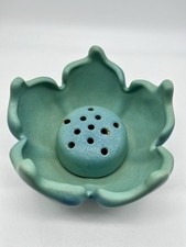 Vintage Van Briggle Art Pottery Ming Blue Lotus Bowl Flower Frog Colorado USA