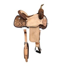 Brown Tan Roughout Leather Western Barrel Horse Saddle Floral Hand Tooling