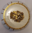 Vintage Matson K831G Dogwood Gold Plated Ormolu Bird China Puff Jar Milk Glass