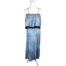Boohoo Blue Yellow Floral Spaghetti Strap Tiered Maxi Dress Size 8