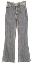 70's Inspired Pinstripe Railroad Button Up Fly Flares Pants Jeans Bell Bottoms