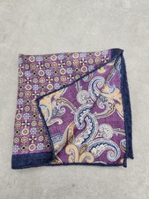 Cremieux Pocket Square Lilac Gold Paisley 100 Silk Pochette Doublesided New 40