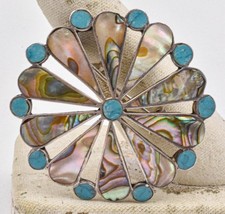Etniczny Meksyk Srebro szterlingowe Abalone Muszla i turkusowy kolor kamienia Koło Pin