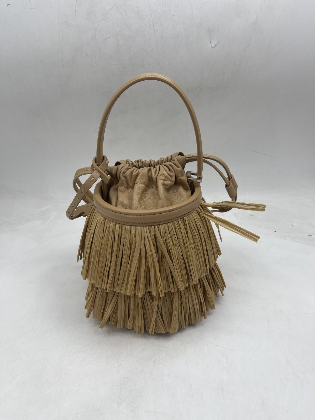 Michael Kors Women's Ischia Mini Leather & Fringe Bucket Bag Natural / Peanut thumbnail 3