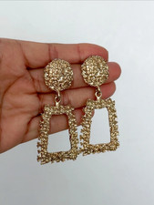 Gold Hammered Effect Door Knocker Earrings Brand New One Size