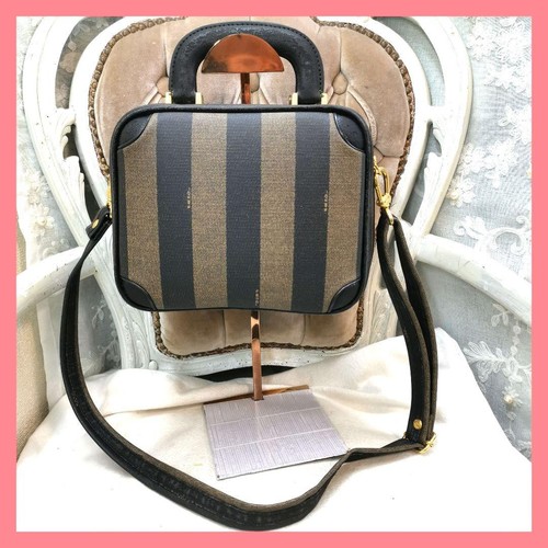 FENDI Pequin Stripe Mini Borsa a Tracolla in Pelle PVC Marrone Nero - Foto 11 di 16
