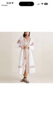 Stunning *ZARA*  Embroidered White Cotton Tassel Maxi Kaftan Dress Small