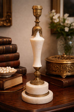 Lampe de table vintage marbre albâtre bronze doré 49 cm style Empire néoclassiqu