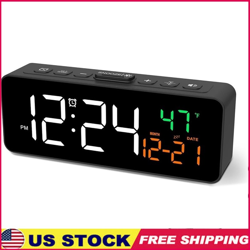 Compact Plug-in Alarm Clock Digital Display Adjustable Brightness Snooze Feature