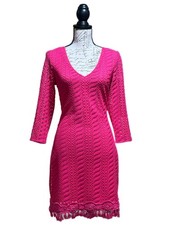 Lilly Pulitzer Bright Pink Seminole Knit Lace Tunic Dress EUC Sz S