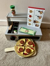 Melissa  Doug Wooden Pretend Play Pizza Counter/Oven Set w/ Slices, Tray