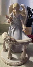 Members Mark Porcelain Angel, Placing Flowers Hand Painted, 2005 Vintage Art