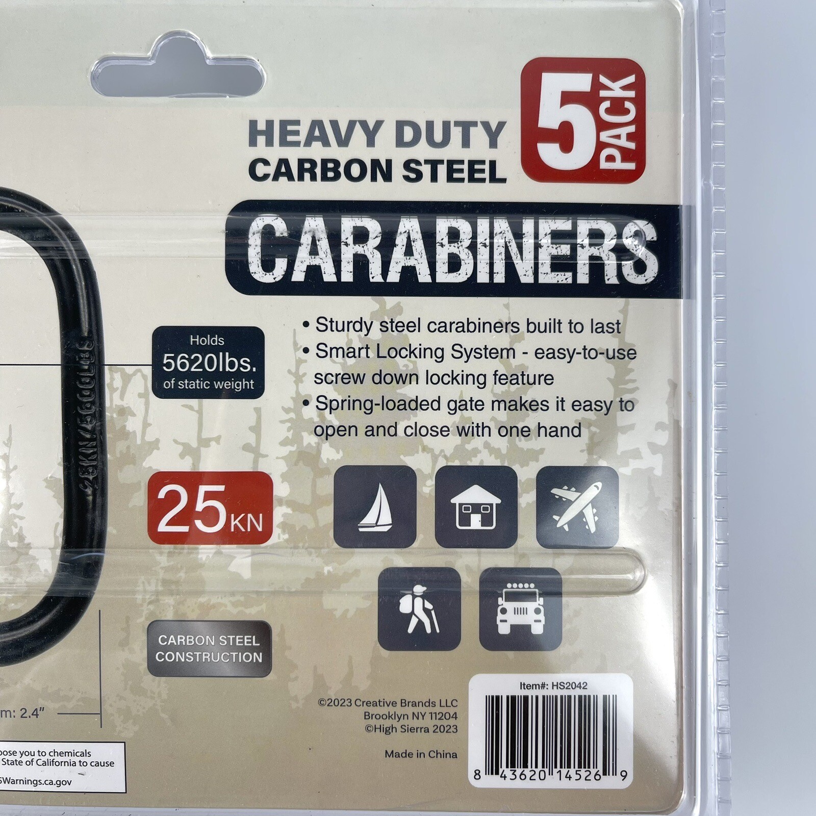 High Sierra Heavy Duty Carbon Steel 5 Pack Carabiners 4.3 