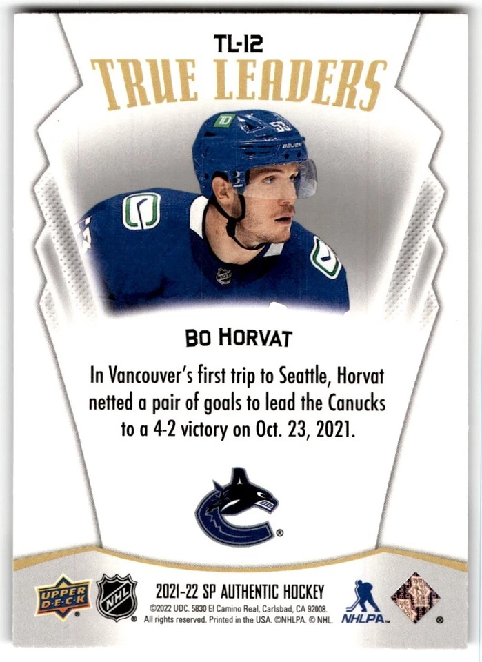 2021-22 SP Authentic True Leaders Bo Horvat #TL-12 - Image 2 of 2