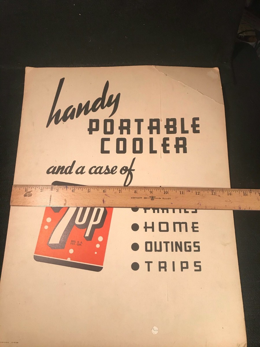 Vintage (1948) 7Up Cardboard Advertising Sign (Portable Cooler & a